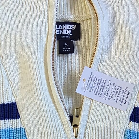 Lands’ End Women’s Cotton Sweater Size Large Cream with Multicolor Stripes NWT - Picture 2 of 6